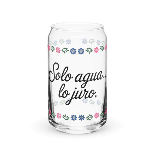 Solo Agua Lo Juro Exclusive Art Piece Can-Shaped Glass Home Office Work Mexican Spanish Pride Gift Cup One-Of-A-Kind Calligraphy Glass | S14 Mexicada 16 oz