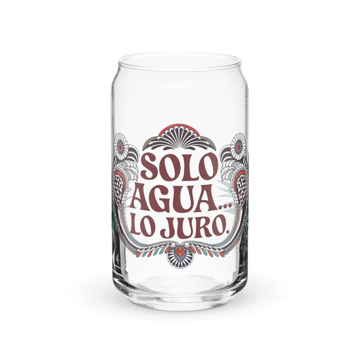 Solo Agua Lo Juro Exclusive Art Piece Can-Shaped Glass Home Office Work Mexican Spanish Pride Gift Cup One-Of-A-Kind Calligraphy Glass | S15 Mexicada 16 oz