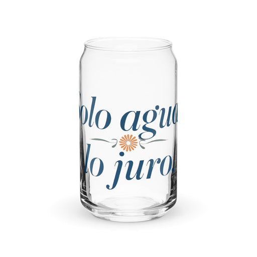 Solo Agua Lo Juro Exclusive Art Piece Can-Shaped Glass Home Office Work Mexican Spanish Pride Gift Cup One-Of-A-Kind Calligraphy Glass | S20 Mexicada 16 oz