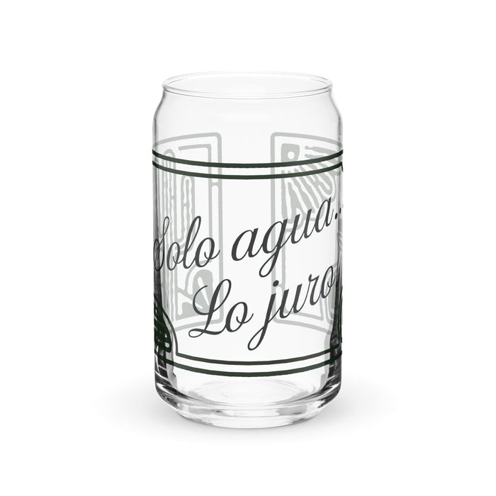 Solo Agua Lo Juro Exclusive Art Piece Can-Shaped Glass Home Office Work Mexican Spanish Pride Gift Cup One-Of-A-Kind Calligraphy Glass | S25 Mexicada 16 oz