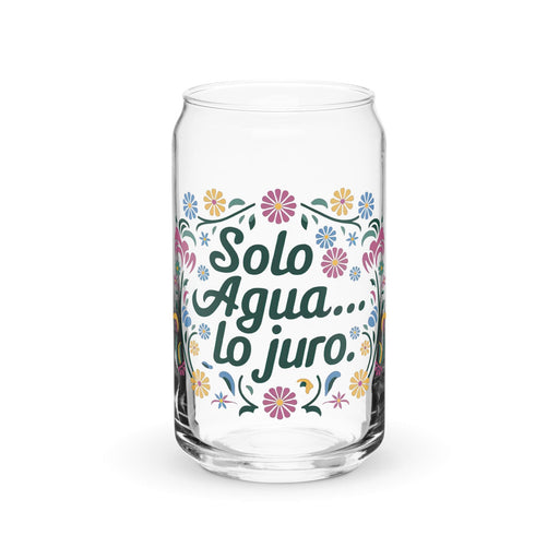 Solo Agua Lo Juro Exclusive Art Piece Can-Shaped Glass Home Office Work Mexican Spanish Pride Gift Cup One-Of-A-Kind Calligraphy Glass | S26 Mexicada 16 oz