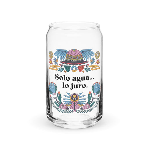 Solo Agua Lo Juro Exclusive Art Piece Can-Shaped Glass Home Office Work Mexican Spanish Pride Gift Cup One-Of-A-Kind Calligraphy Glass | S27 Mexicada 16 oz