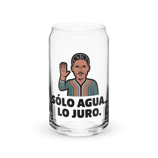 Solo Agua Lo Juro Exclusive Art Piece Can-Shaped Glass Home Office Work Mexican Spanish Pride Gift Cup One-Of-A-Kind Calligraphy Glass | S30 Mexicada 16 oz