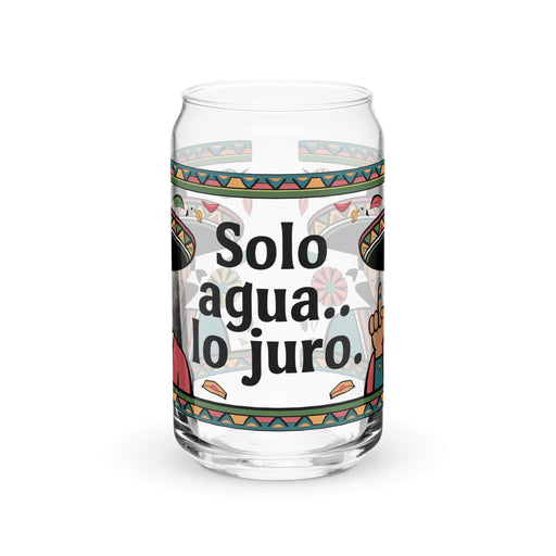 Solo Agua Lo Juro Exclusive Art Piece Can-Shaped Glass Home Office Work Mexican Spanish Pride Gift Cup One-Of-A-Kind Calligraphy Glass | S32 Mexicada 16 oz