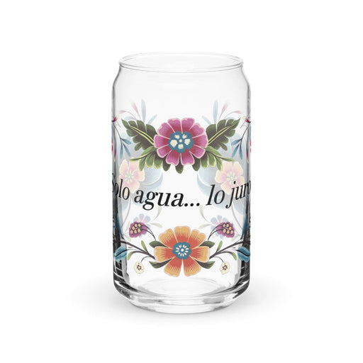 Solo Agua Lo Juro Exclusive Art Piece Can-Shaped Glass Home Office Work Mexican Spanish Pride Gift Cup One-Of-A-Kind Calligraphy Glass | S33 Mexicada 16 oz