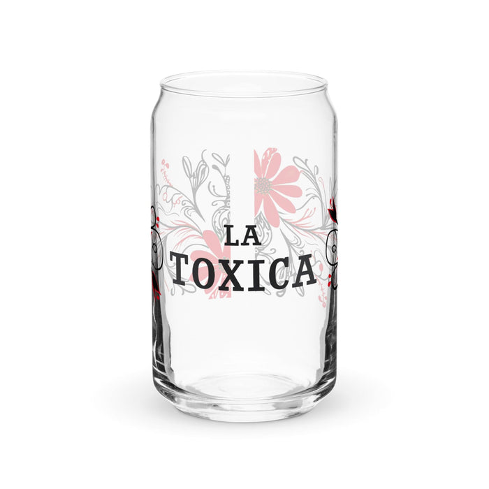 La Toxica Exclusive Art Piece Can-Shaped Glass Home Office Work Mexican Spanish Pride Gift Cup One-Of-A-Kind Calligraphy Glass | L5 Mexicada 16 oz