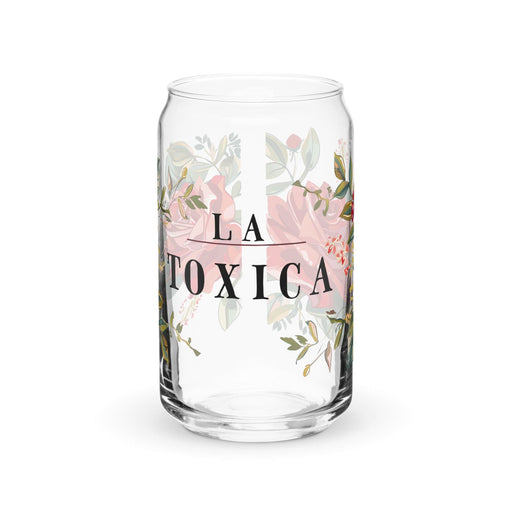 La Toxica Exclusive Art Piece Can-Shaped Glass Home Office Work Mexican Spanish Pride Gift Cup One-Of-A-Kind Calligraphy Glass | L8 Mexicada 16 oz