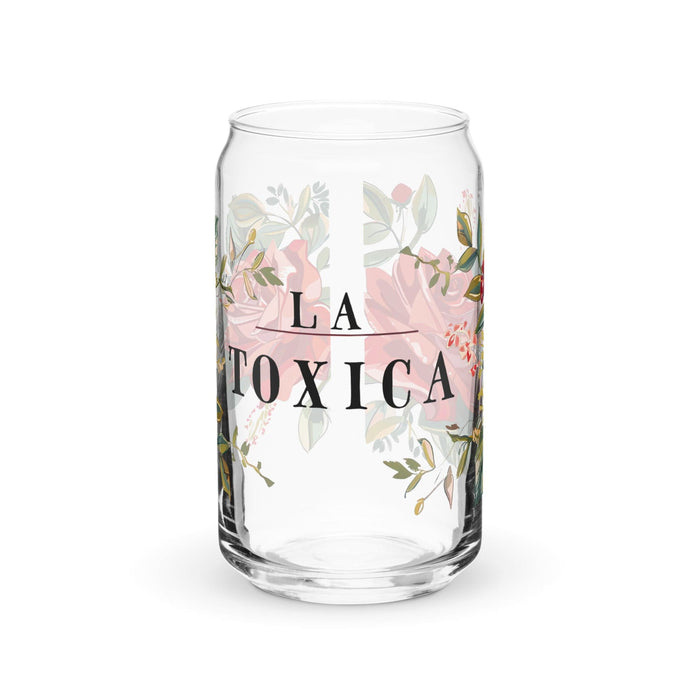 La Toxica Exclusive Art Piece Can-Shaped Glass Home Office Work Mexican Spanish Pride Gift Cup One-Of-A-Kind Calligraphy Glass | L8 Mexicada 16 oz