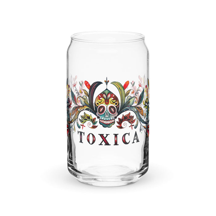 La Toxica Exclusive Art Piece Can-Shaped Glass Home Office Work Mexican Spanish Pride Gift Cup One-Of-A-Kind Calligraphy Glass | L9 Mexicada 16 oz