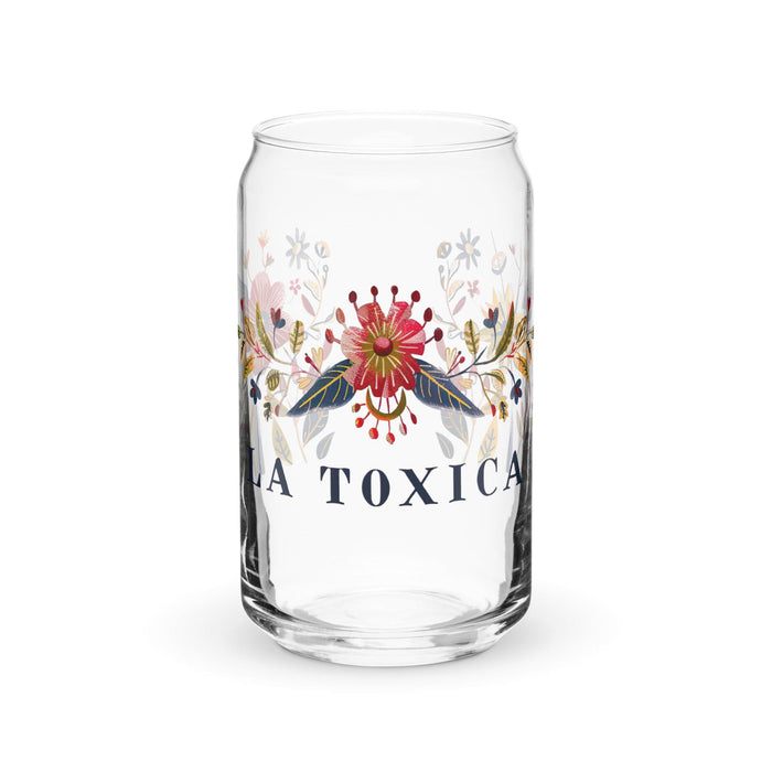 La Toxica Exclusive Art Piece Can-Shaped Glass Home Office Work Mexican Spanish Pride Gift Cup One-Of-A-Kind Calligraphy Glass | L12 Mexicada 16 oz