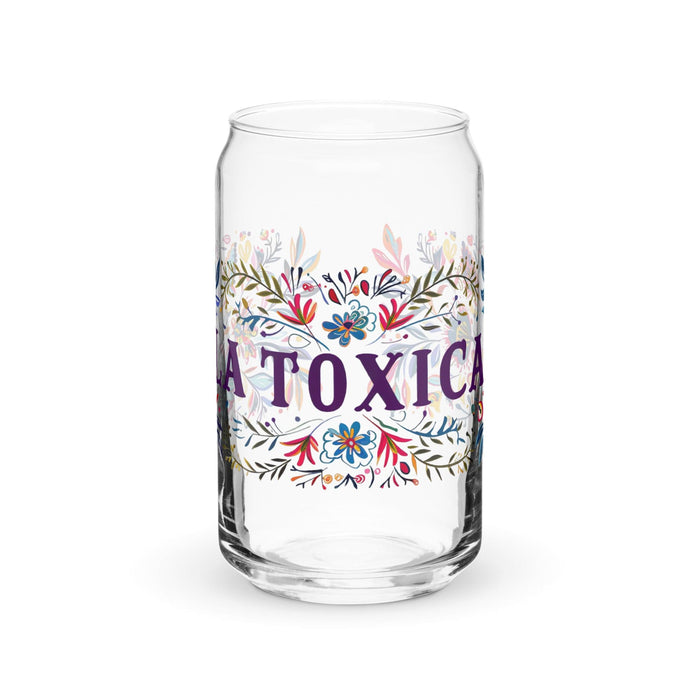 La Toxica Exclusive Art Piece Can-Shaped Glass Home Office Work Mexican Spanish Pride Gift Cup One-Of-A-Kind Calligraphy Glass | L18 Mexicada 16 oz