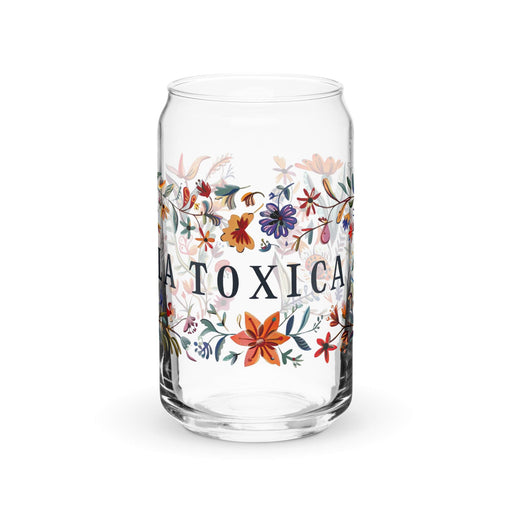 La Toxica Exclusive Art Piece Can-Shaped Glass Home Office Work Mexican Spanish Pride Gift Cup One-Of-A-Kind Calligraphy Glass | L19 Mexicada 16 oz