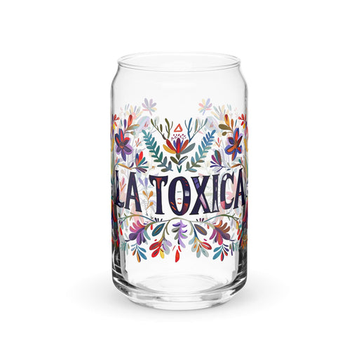 La Toxica Exclusive Art Piece Can-Shaped Glass Home Office Work Mexican Spanish Pride Gift Cup One-Of-A-Kind Calligraphy Glass | L20 Mexicada 16 oz