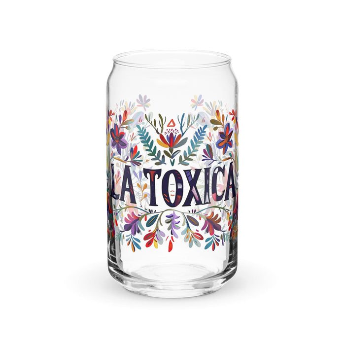 La Toxica Exclusive Art Piece Can-Shaped Glass Home Office Work Mexican Spanish Pride Gift Cup One-Of-A-Kind Calligraphy Glass | L20 Mexicada 16 oz