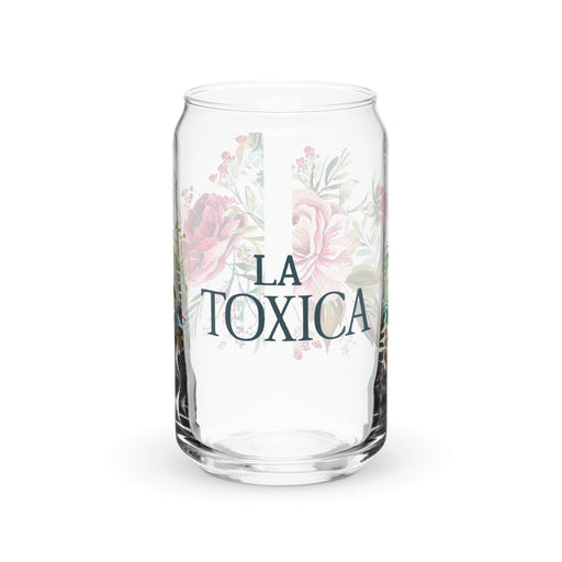 La Toxica Exclusive Art Piece Can-Shaped Glass Home Office Work Mexican Spanish Pride Gift Cup One-Of-A-Kind Calligraphy Glass | L21 Mexicada 16 oz