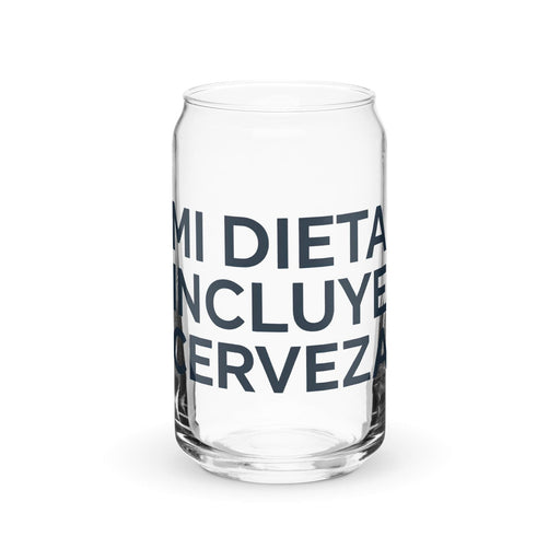 Mi Dieta Incluye Cerveza Exclusive Art Piece Can-Shaped Glass Home Office Work Mexican Spanish Pride Gift Cup One-Of-A-Kind Calligraphy Glass | M1 Mexicada 16 oz