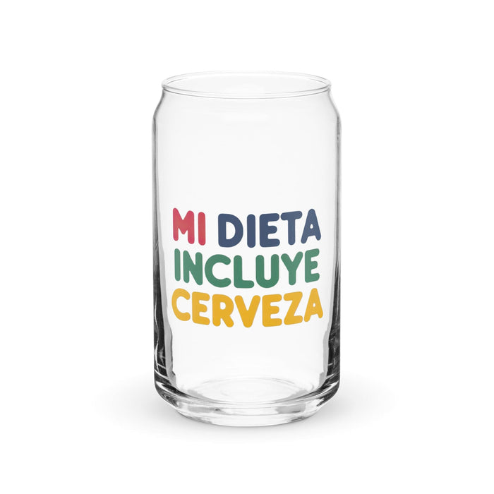 Mi Dieta Incluye Cerveza Exclusive Art Piece Can-Shaped Glass Home Office Work Mexican Spanish Pride Gift Cup One-Of-A-Kind Calligraphy Glass | M2 Mexicada 16 oz