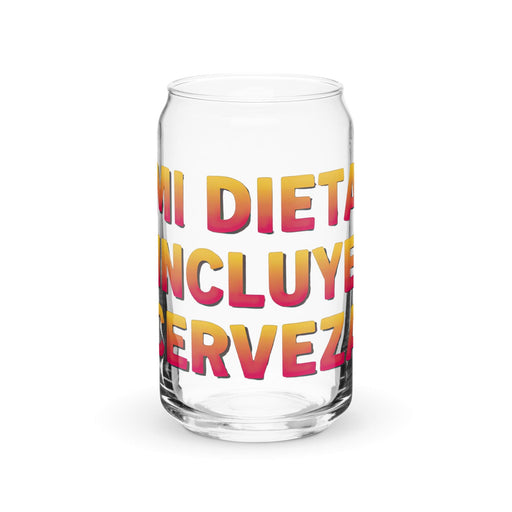 Mi Dieta Incluye Cerveza Exclusive Art Piece Can-Shaped Glass Home Office Work Mexican Spanish Pride Gift Cup One-Of-A-Kind Calligraphy Glass | M5 Mexicada 16 oz