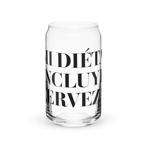 Mi Dieta Incluye Cerveza Exclusive Art Piece Can-Shaped Glass Home Office Work Mexican Spanish Pride Gift Cup One-Of-A-Kind Calligraphy Glass | M6 Mexicada 16 oz