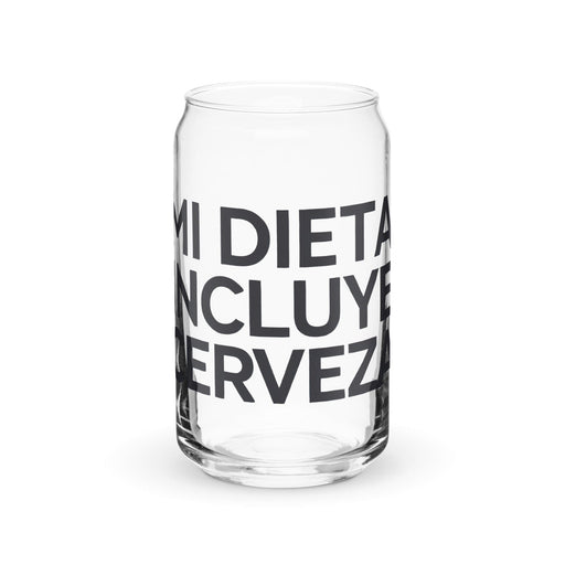 Mi Dieta Incluye Cerveza Exclusive Art Piece Can-Shaped Glass Home Office Work Mexican Spanish Pride Gift Cup One-Of-A-Kind Calligraphy Glass | M8 Mexicada 16 oz