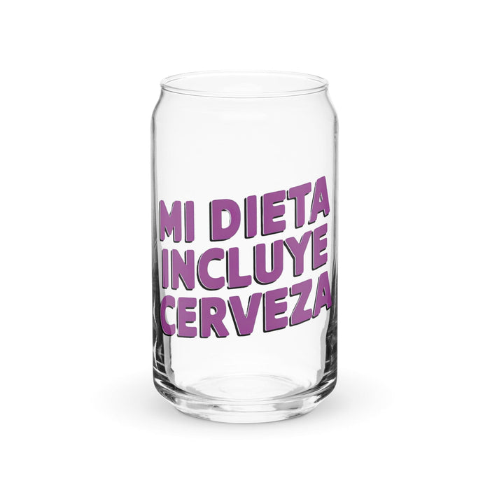 Mi Dieta Incluye Cerveza Exclusive Art Piece Can-Shaped Glass Home Office Work Mexican Spanish Pride Gift Cup One-Of-A-Kind Calligraphy Glass | M9 Mexicada 16 oz