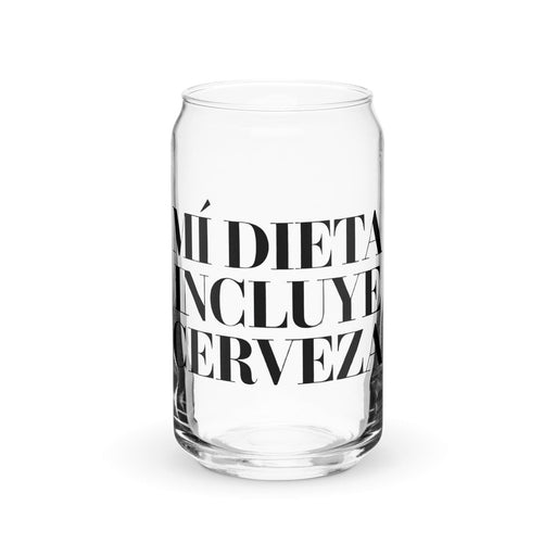 Mi Dieta Incluye Cerveza Exclusive Art Piece Can-Shaped Glass Home Office Work Mexican Spanish Pride Gift Cup One-Of-A-Kind Calligraphy Glass | M10 Mexicada 16 oz