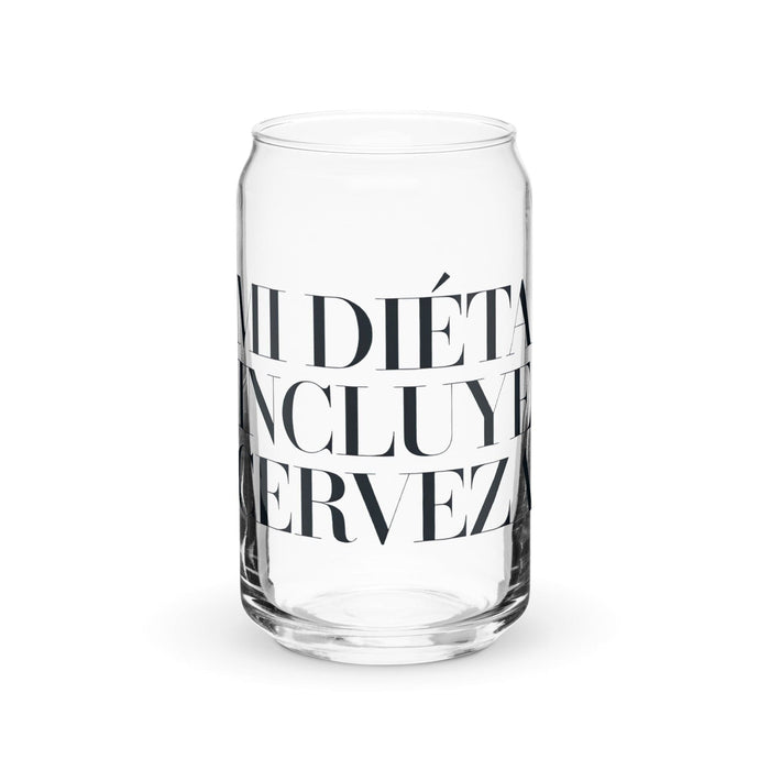 Mi Dieta Incluye Cerveza Exclusive Art Piece Can-Shaped Glass Home Office Work Mexican Spanish Pride Gift Cup One-Of-A-Kind Calligraphy Glass | M11 Mexicada 16 oz