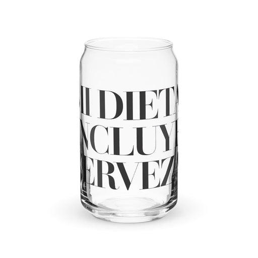 Mi Dieta Incluye Cerveza Exclusive Art Piece Can-Shaped Glass Home Office Work Mexican Spanish Pride Gift Cup One-Of-A-Kind Calligraphy Glass | M12 Mexicada 16 oz