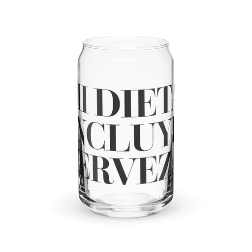 Mi Dieta Incluye Cerveza Exclusive Art Piece Can-Shaped Glass Home Office Work Mexican Spanish Pride Gift Cup One-Of-A-Kind Calligraphy Glass | M13 Mexicada 16 oz