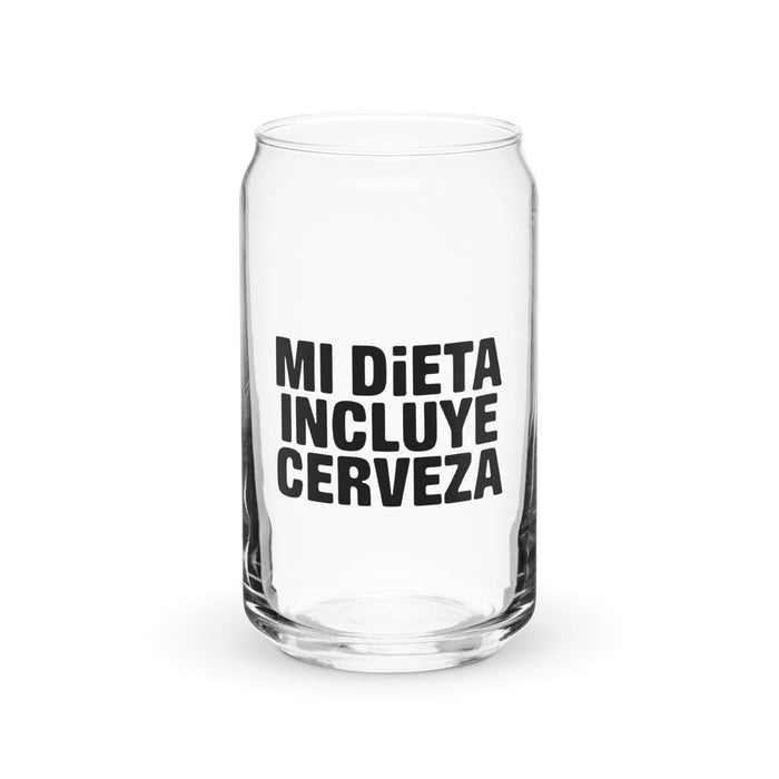 Mi Dieta Incluye Cerveza Exclusive Art Piece Can-Shaped Glass Home Office Work Mexican Spanish Pride Gift Cup One-Of-A-Kind Calligraphy Glass | M17 Mexicada 16 oz