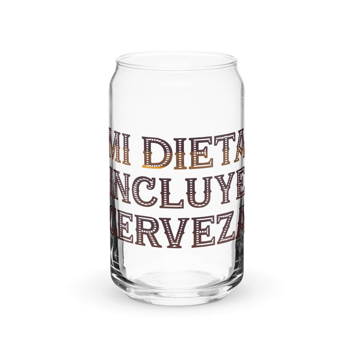 Mi Dieta Incluye Cerveza Exclusive Art Piece Can-Shaped Glass Home Office Work Mexican Spanish Pride Gift Cup One-Of-A-Kind Calligraphy Glass | M18 Mexicada 16 oz