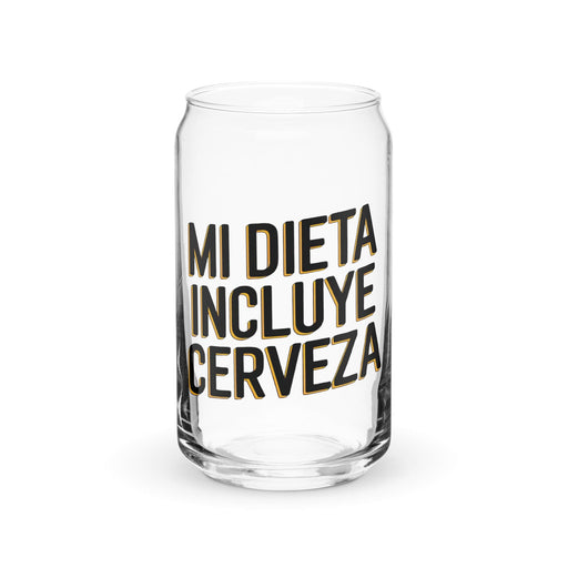 Mi Dieta Incluye Cerveza Exclusive Art Piece Can-Shaped Glass Home Office Work Mexican Spanish Pride Gift Cup One-Of-A-Kind Calligraphy Glass | M20 Mexicada 16 oz