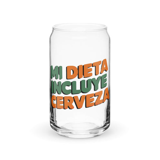 Mi Dieta Incluye Cerveza Exclusive Art Piece Can-Shaped Glass Home Office Work Mexican Spanish Pride Gift Cup One-Of-A-Kind Calligraphy Glass | M21 Mexicada 16 oz