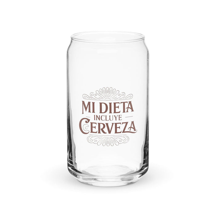 Mi Dieta Incluye Cerveza Exclusive Art Piece Can-Shaped Glass Home Office Work Mexican Spanish Pride Gift Cup One-Of-A-Kind Calligraphy Glass | M24 Mexicada 16 oz