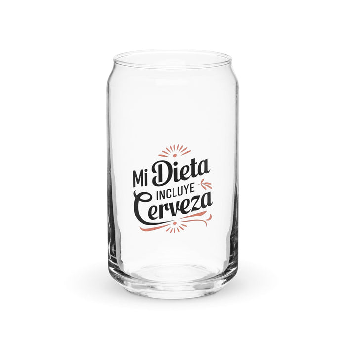 Mi Dieta Incluye Cerveza Exclusive Art Piece Can-Shaped Glass Home Office Work Mexican Spanish Pride Gift Cup One-Of-A-Kind Calligraphy Glass | M25 Mexicada 16 oz