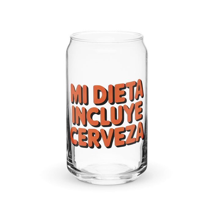 Mi Dieta Incluye Cerveza Exclusive Art Piece Can-Shaped Glass Home Office Work Mexican Spanish Pride Gift Cup One-Of-A-Kind Calligraphy Glass | M30 Mexicada 16 oz