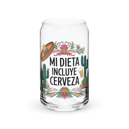 Mi Dieta Incluye Cerveza Exclusive Art Piece Can-Shaped Glass Home Office Work Mexican Spanish Pride Gift Cup One-Of-A-Kind Calligraphy Glass | M32 Mexicada 16 oz