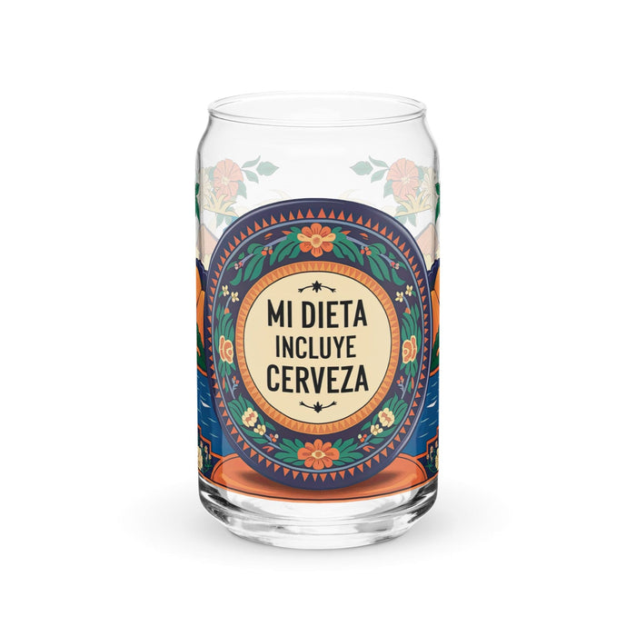 Mi Dieta Incluye Cerveza Exclusive Art Piece Can-Shaped Glass Home Office Work Mexican Spanish Pride Gift Cup One-Of-A-Kind Calligraphy Glass | M34 Mexicada 16 oz