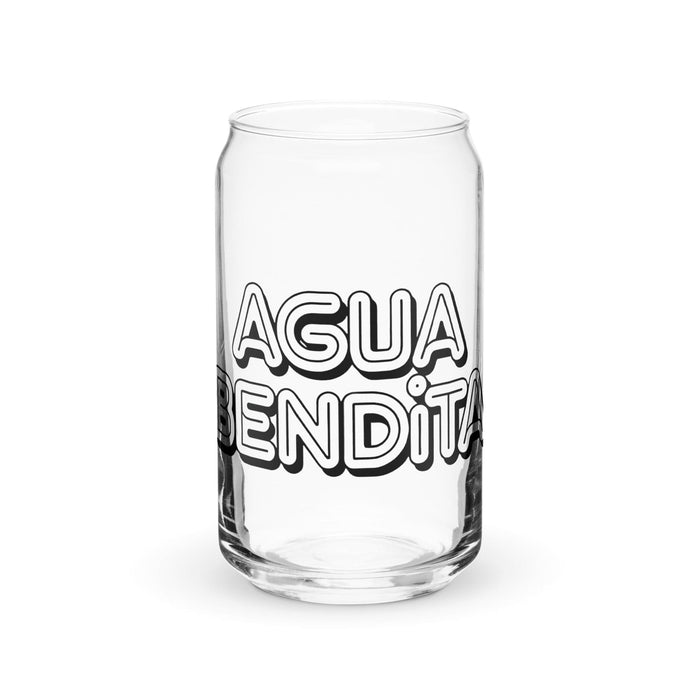 Agua Bendita Exclusive Art Piece Can-Shaped Glass Home Office Work Mexican Spanish Pride Gift Cup One-Of-A-Kind Calligraphy Glass | A3 Mexicada 16 oz