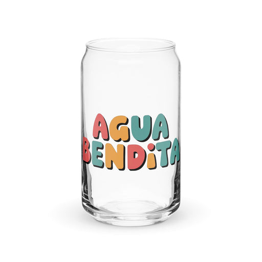 Agua Bendita Exclusive Art Piece Can-Shaped Glass Home Office Work Mexican Spanish Pride Gift Cup One-Of-A-Kind Calligraphy Glass | A6 Mexicada 16 oz