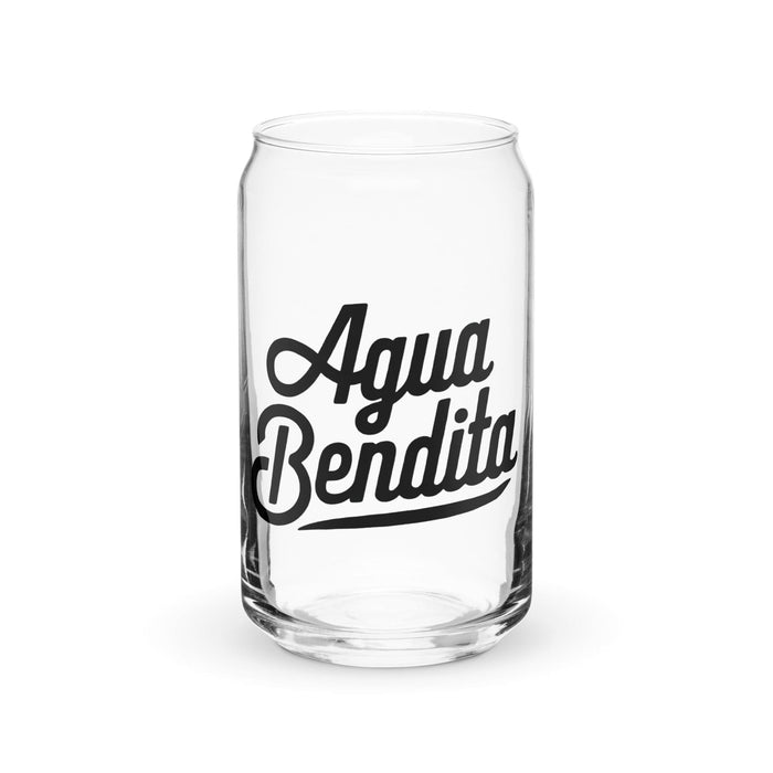 Agua Bendita Exclusive Art Piece Can-Shaped Glass Home Office Work Mexican Spanish Pride Gift Cup One-Of-A-Kind Calligraphy Glass | A8 Mexicada 16 oz