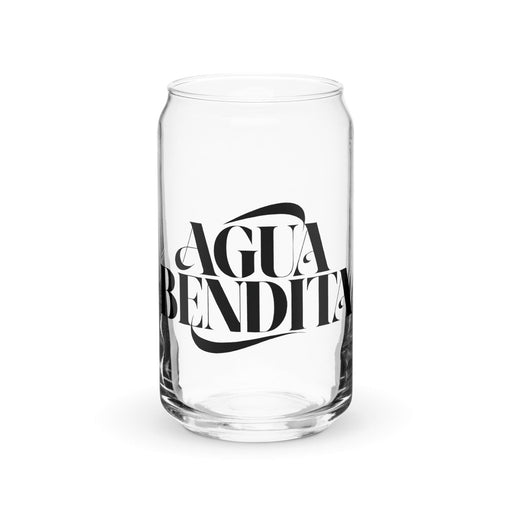 Agua Bendita Exclusive Art Piece Can-Shaped Glass Home Office Work Mexican Spanish Pride Gift Cup One-Of-A-Kind Calligraphy Glass | A10 Mexicada 16 oz