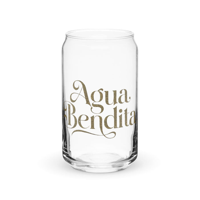 Agua Bendita Exclusive Art Piece Can-Shaped Glass Home Office Work Mexican Spanish Pride Gift Cup One-Of-A-Kind Calligraphy Glass | A11 Mexicada 16 oz