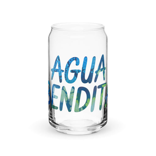 Agua Bendita Exclusive Art Piece Can-Shaped Glass Home Office Work Mexican Spanish Pride Gift Cup One-Of-A-Kind Calligraphy Glass | A13 Mexicada 16 oz