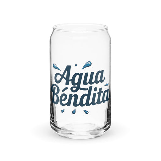 Agua Bendita Exclusive Art Piece Can-Shaped Glass Home Office Work Mexican Spanish Pride Gift Cup One-Of-A-Kind Calligraphy Glass | A14 Mexicada 16 oz