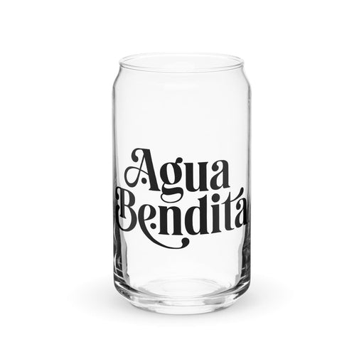 Agua Bendita Exclusive Art Piece Can-Shaped Glass Home Office Work Mexican Spanish Pride Gift Cup One-Of-A-Kind Calligraphy Glass | A15 Mexicada 16 oz