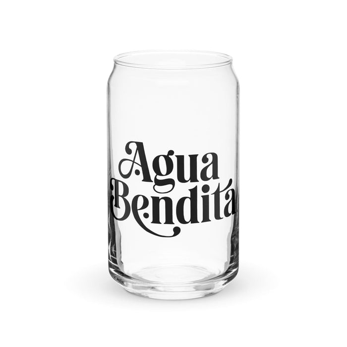 Agua Bendita Exclusive Art Piece Can-Shaped Glass Home Office Work Mexican Spanish Pride Gift Cup One-Of-A-Kind Calligraphy Glass | A15 Mexicada 16 oz