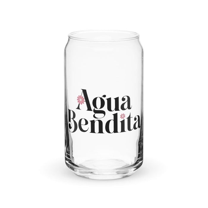 Agua Bendita Exclusive Art Piece Can-Shaped Glass Home Office Work Mexican Spanish Pride Gift Cup One-Of-A-Kind Calligraphy Glass | A22 Mexicada 16 oz