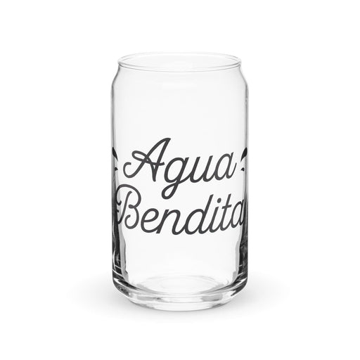 Agua Bendita Exclusive Art Piece Can-Shaped Glass Home Office Work Mexican Spanish Pride Gift Cup One-Of-A-Kind Calligraphy Glass | A23 Mexicada 16 oz