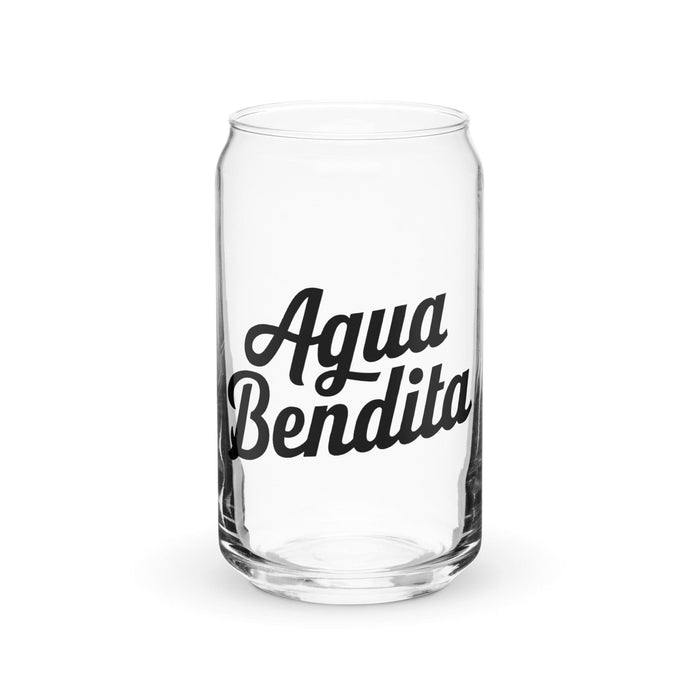 Agua Bendita Exclusive Art Piece Can-Shaped Glass Home Office Work Mexican Spanish Pride Gift Cup One-Of-A-Kind Calligraphy Glass | A28 Mexicada 16 oz